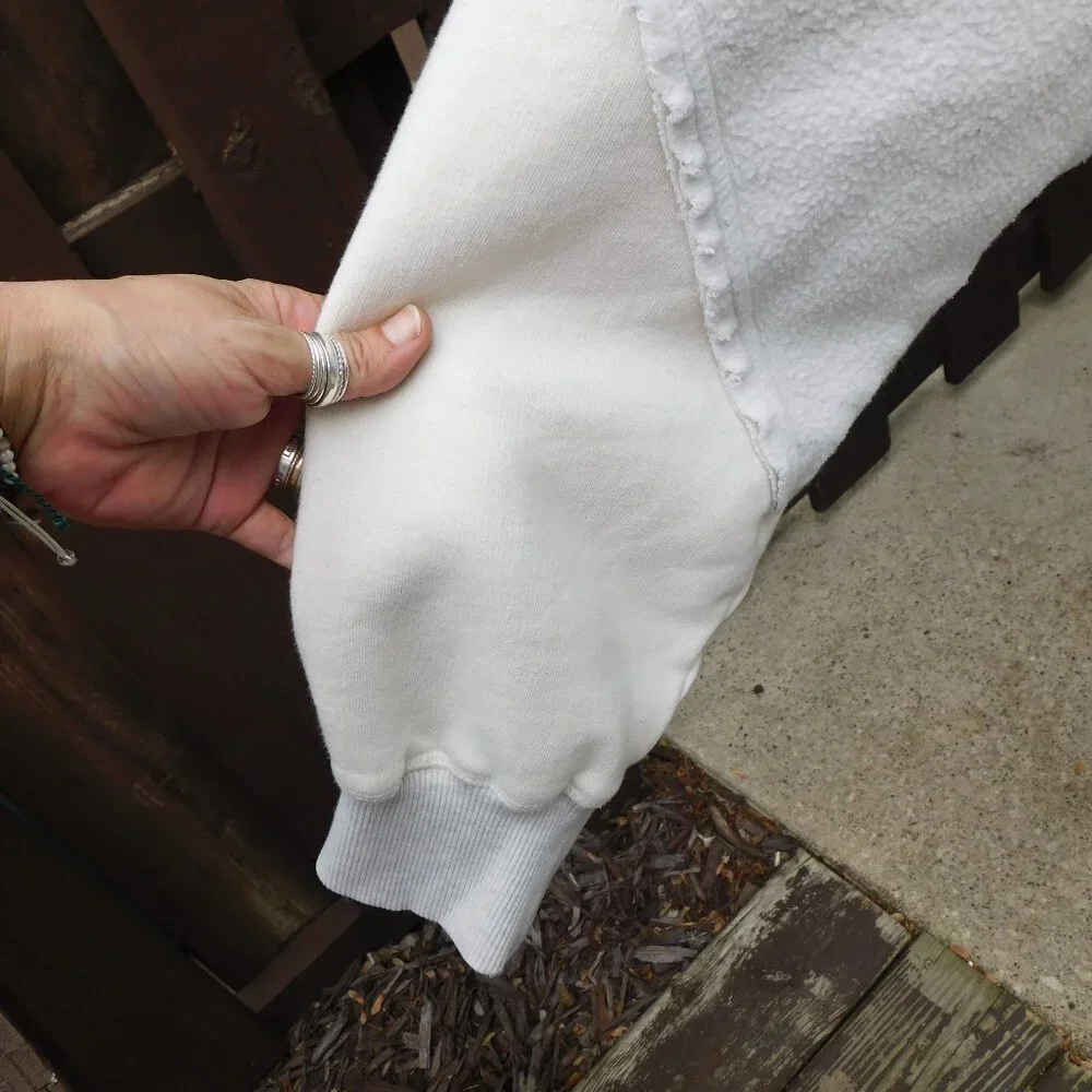 RARE Free People L Oversized Gray & Ivory Patchwork Hoodie Sweatshirt - Picture 3 of 6